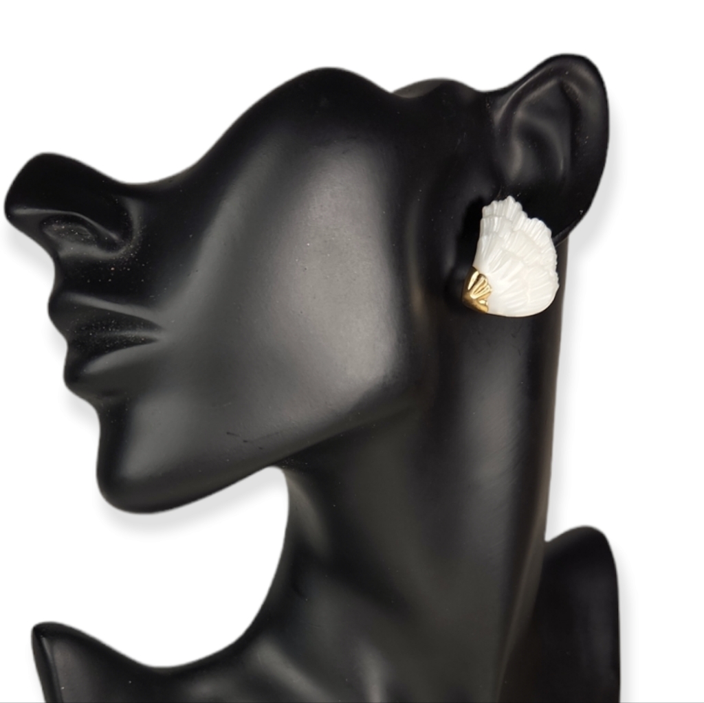 Pearlescent Feather Fan Clip On Earrings